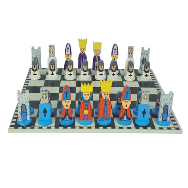 Cartoon Wooden Educational Chess Set