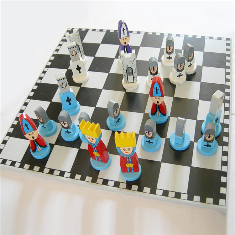Cartoon Wooden Educational Chess Set