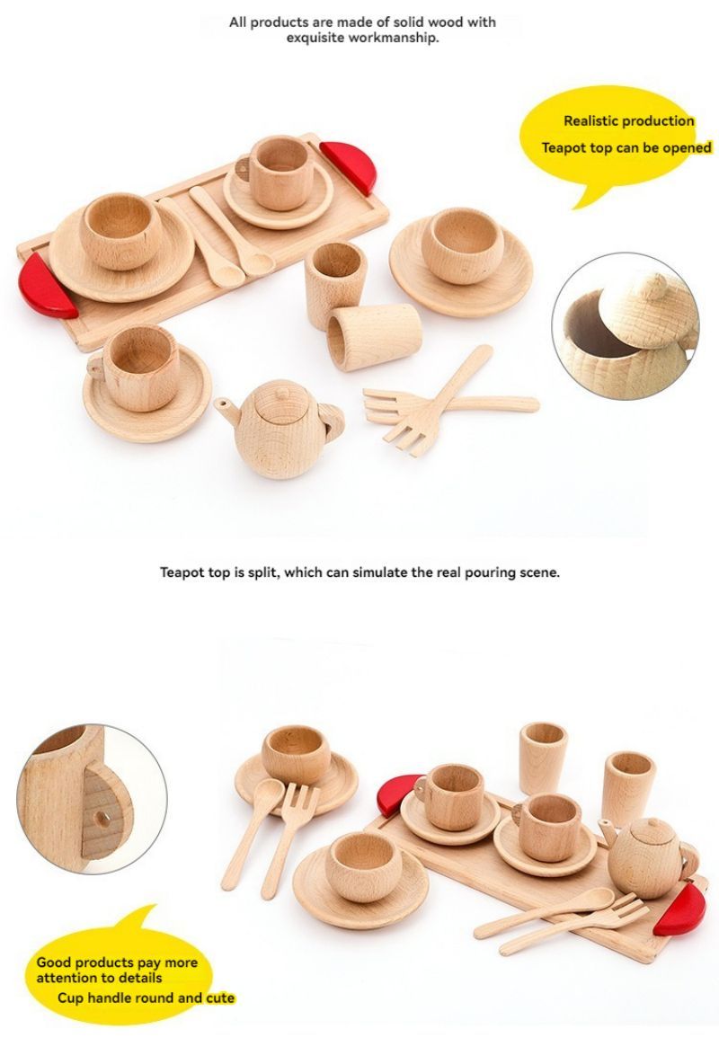 Vaisselle en bois faite maison pour fille