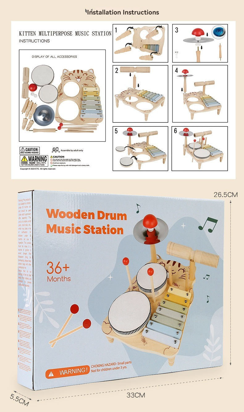 Jouet musical en bois avec tambour